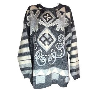 Vintage Y2K Woman's Santoria Sweater Silk Angora Sz. L  Geometric  Embroidered